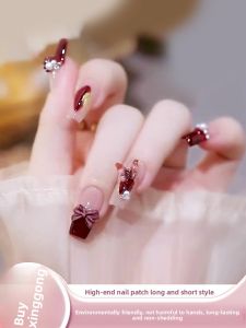 MONLEYTA | New 2025 Cat Eye Nail Tips Wearable False Nails Autumn Winter Design Manicure Finished Product Short And Long Styles