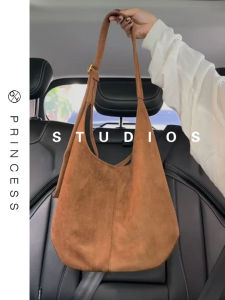 Trendy Womens Suede Tote Bag Underarm Single Shoulder Bag Large Capacity Bucket Bag Soft Handle Zipper Closure Casual Style
