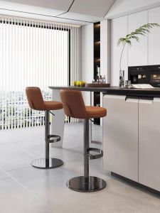 Modern Minimalist High-End Designer Style Bar Stool with Stainless Steel Frame and Leather Upholstery for Home and Bar Use