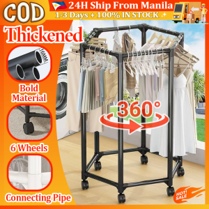【12H Ship/ In Stock】6-Corner Clothes Drying Rack With 6 Wheels Thickened Metal Laundry Rack For Indoor Outdoor 360° Rotating Clothes Rack Hanging Clothes Hanger Heavy Duty For Bathroom Balcony Bedroom
