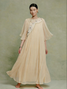 Celebrity Style Silk Chinese Embroidered Spring/Summer Long Dress