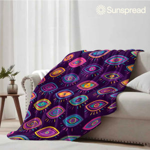 Beast Kingdom | Bohemian Rainbow Evil Eye Soft Warm Flannel Blanket Lightweight Cozy Christmas Halloween Home Decor Room