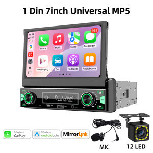 Máy Nghe Nhạc MP5 1DIN 7 Inch Với Carplay Không Dây Android Auto Màn Hình Tự Thu Gọn Đa Phương Tiện USB Type-C Dành Cho Đầu Ô Tô
