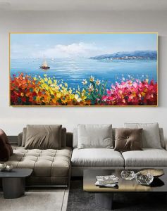 Scandinavian Classic Abstract Wall Art Hand Painted Colorful Floral Landscape Oil Painting Print Home Bedroom Living Room Decor