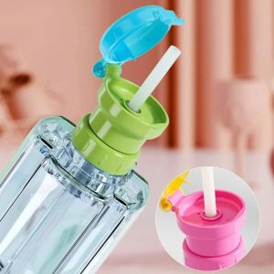 Portable Spill Proof Juice Soda Water Bottle Twist Cover Cap with Straw Safe Drink Straw Sippy Cap Feeding for Kid