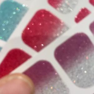 22Tips/Sheet Gradient Glitter Toe Nail Wraps Full Cover Self-Adhesive Toenail Stickers Baking Free for Summer Foot Decor Decals