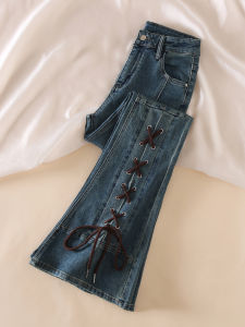 High Waist Micro Flare Jeans Womens Autumn 2025 Elastic Small Size Autumn Wear Button Horse Hoof Pants La Chapelle Denim