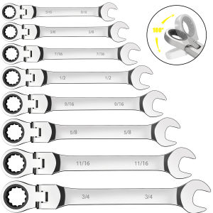 Flex Head Ratchet Combination Wrench Set 1/4”-3/4”SAE 72-Teeth Box End and Open End Spanner Gear Wrench with Cr-V Constructed
