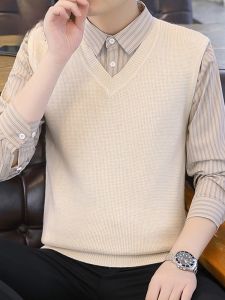 ROMON | Lormen Mens Knitted Long Sleeve Shirt Collar Sweater Winter Fashion Casual Base Layer Top Quality Material Loose Fit T-Shirt