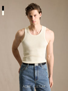 Extra Long Staple Giza94 Egyptian Cotton High Count 16 Gauge Round Neck Slim Fit Sleeveless Knitted Vest