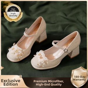 MIFULIAN | Traditional Chinese Style Bridal Shoes High Heels Coarse Heel