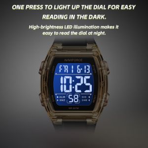 Naviforce | NAVIFORCE Men‘s 5ATM Waterproof LED Night Light Display Silicone Wristband Watch Alarm Mode Boy Stopwatch Timer Digital Display