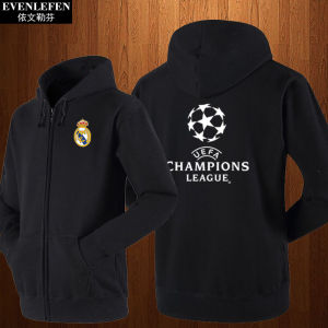 Champions League Football Fleece Cardigan Hoodie Mens Zipper Coat Atletico Madrid Real Madrid Car
