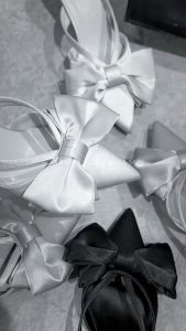 Guốc nữ cao gót bít mũi mũi nhọn đính nơ màu trơn tối giản thanh lịch thiết kế đi làm đi tiệc | ALEX & SARA - AL420