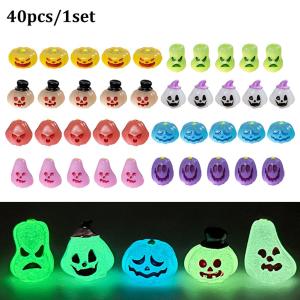 40pcs Miniature Halloween Figurine Set Luminous Figurine Miniature Halloween Cartoon Pumpkin Ghost Micro Landscape Ornaments