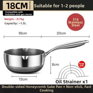 RONGCHUAN | Non-stick 316 Stainless Steel Small Milk Pot with Honeycomb Design for Auxiliary Foods