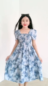 Gaun Biru Langit Casual Korea Untuk Wanita Dewasa Plus Size XL Fairy Princess