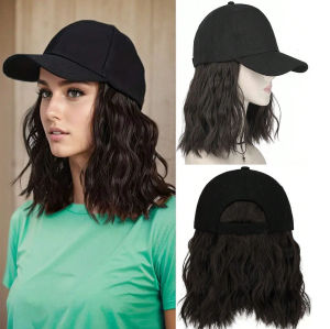Hat Wig for Women Short Wave Baseball Cap Wig with Curly Synthetic Hair Extensions Adjustable Brown Black Baseball Hat Wig