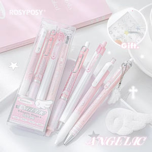 4pcs/set Pearl Angel Gel Pen Set Cute Exam Pens with Wing Design Kawaii Cartoon 0.5mm Black Ink for Kids Back To School Student