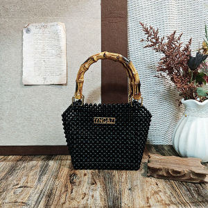 Retro DIY Handmade Beaded Bamboo Node Handbag Material Kit White Color Acrylic Bucket Bag Medium Size Universal Gender