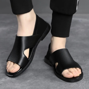 Men's Leather Sandals: Anti-slip Outdoor Slippers & Casual Summer Beach Sandals