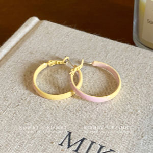 Unique Personality Yellow And Pink Circle Earrings Korean Style Fresh out Fashion Jewelry Womens Geometric Ear Studs