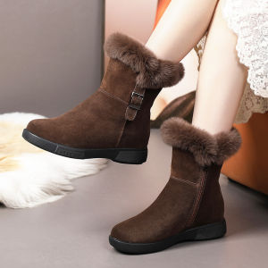 Warm Fleece Lined Thick Bottom Flat Snow Boots Womens Comfortable Cotton Shoes Anti-slip Winter Boots Large Size Mom Shoes