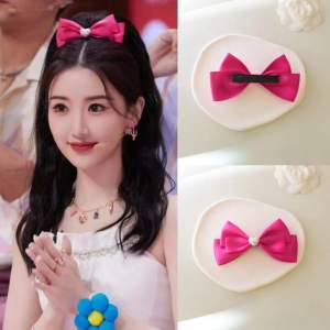 Rachel Momo Same Style Pink Sweet Princess Barrettes Bow Tie Top Clip Duckbill Clip Love Pearl Headdress