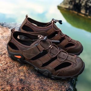 ALVIN Top Quality Sandal Men Sandals Summer Genuine Leather Sandals Men Outdoor Shoes Men Leather Shoes Big Plus size#8977