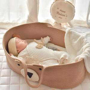 Ins Style New Cotton Rope Woven Baby Carrying Basket Foldable Portable Newborn Bed Outdoor Sleeping Basket Car Mounted