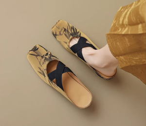 New Chinese Style Ballet Print Head Cover Slippers Half Slippers Elegant National Trend Rubber Outsole Indoor Slippers