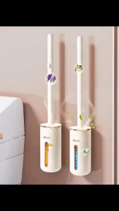 Disposable Toilet Brush Starter Set | Wall-Mounted Auto-Open Holder | 8 Refill Heads + Aromatherapy Paste