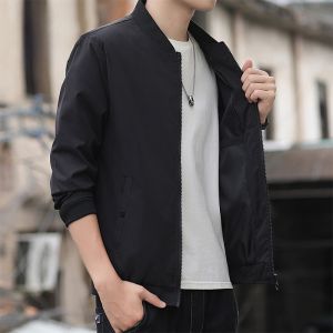 ROMON | Romon Mens Baseball Collar Jacket Spring Summer Short Windproof Flight Outdoor Casual Sports Fleece Zipper Sleeve Fashion Urban Style Polyester Fiber
