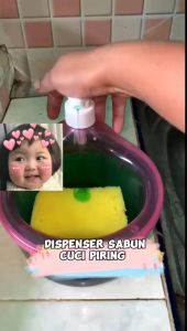 Tempat Sabun Cair Cuci Piring 1000ml model mangkuk Bulat Soap Pump Dispenser 2in1 free busa / Sponge