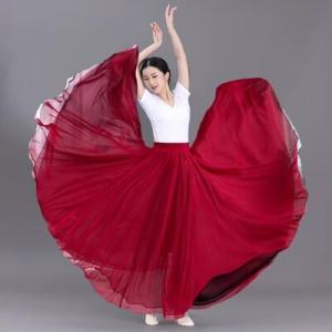 720 Degree Rotating Skirt Double Sided Chiffon Half Length Square Dance Practice Skirt A-Line Long Skirt for Women