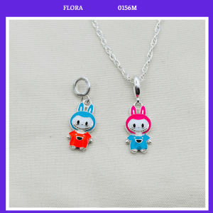 FLORA 0156M - [Có bán lẻ] Dây chuyền bạc ta mặt hình Labubu sơn màu dành cho bé