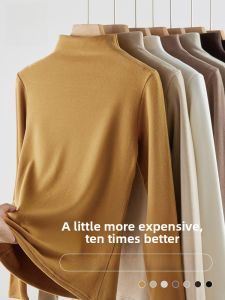 Womens Long Sleeve Base Layer Shirt Double-sided Flocking Warm Underwear Anti-pilling Autumn Winter New Style Inner Wear T-shirt