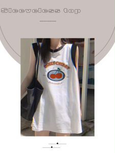 Muuv-It New Casual Outer Wear Sport 100% Cotton Happy Loose Sleeveless Undershirt Mid-Length T-Shirt Women Shoulder Top