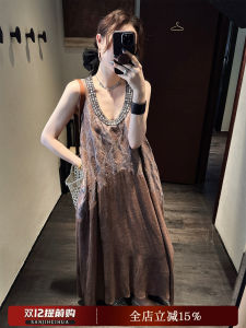 Sanji Black Flower【Lan Yin】National Style Colorful Long Vest Dress Summer Beautiful A-Line Silhouette Sleeveless Gown