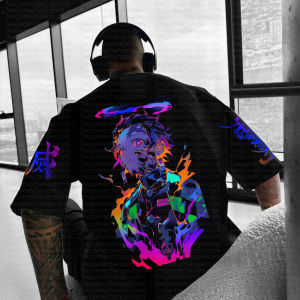 Bandai | Loose Fit High Quality Cotton T-Shirt Kimetsu No Yaiba Nezuko Kamado Back Print Purple Flame Halo Multi-color Casual Wear