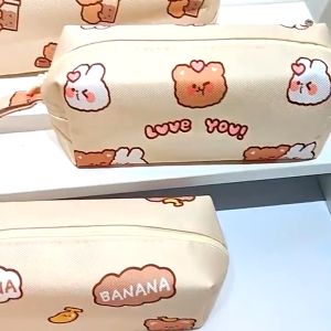 Túi Bóp Đựng Bút Viết Vải Canvas Gấu Cute Phong Cách Hàn Quốc In Họa Tiết Hoạt Hình Gấu Dễ Thương Cỡ Lớn Cho Bé Đi Học