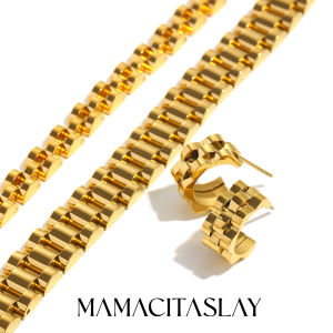 MamacitaSlay 316L Stainless Steel Two Tone Strap Earrings Rings Bracelets Necklaces Party Waterproof Jewelry Womens Charm Gift