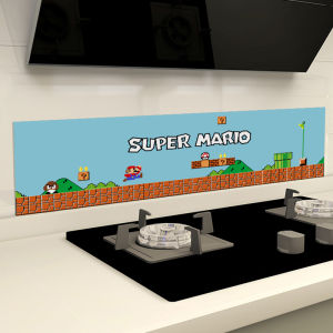 กระดาษติดผนังกันควันกันน้ำสำหรับครัว Super Mario กันน้ำได้ ป้องกันการติดไฟ กระดาษติดผนังตกแต่งสำหรับเตาแก๊ส