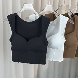 Fashionable square collar collarbone underwear one fixed cup sleeveless tank top female external wear