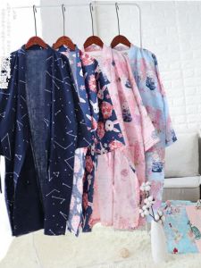 Áo Choàng Ngủ Dáng Dài Cardigan Cho Nam Áo Tắm Hai Lớp Cotton Đồ Ngủ Phong Cách Nhật Bản Cho Nữ Hoa Nhí Váy Ngủ Vải Xô Mẫu Mỏng Xuân Hè