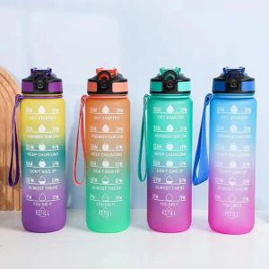 1pc 1000ml Large Capacity Gradient Water BottleWater Bottle with Straw 1 Litre Leakproof with Time Markerfor Sports Fitness