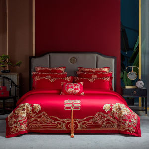 Red Cotton Long-staple Wedding Bedding Set