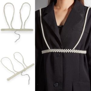 Luca Pearl Harness Belt Body Chain Vest Body Strap Mutiara Bodychain Aksesoris Bustier Pearl Korea Kpop Harajuku Cosplay Outer Sabuk Suspender