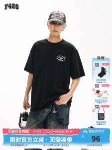 Loose Casual American Embroidery Short Sleeve T-Shirt Summer New Style F426 Store Trendy round Neck Mens Top