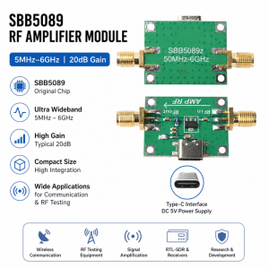 5 MHz–6 GHz RF Power Amplifier 5 V DC 20 DB Gain RF Module with SBB5089 Original Chip and Type-C Interface